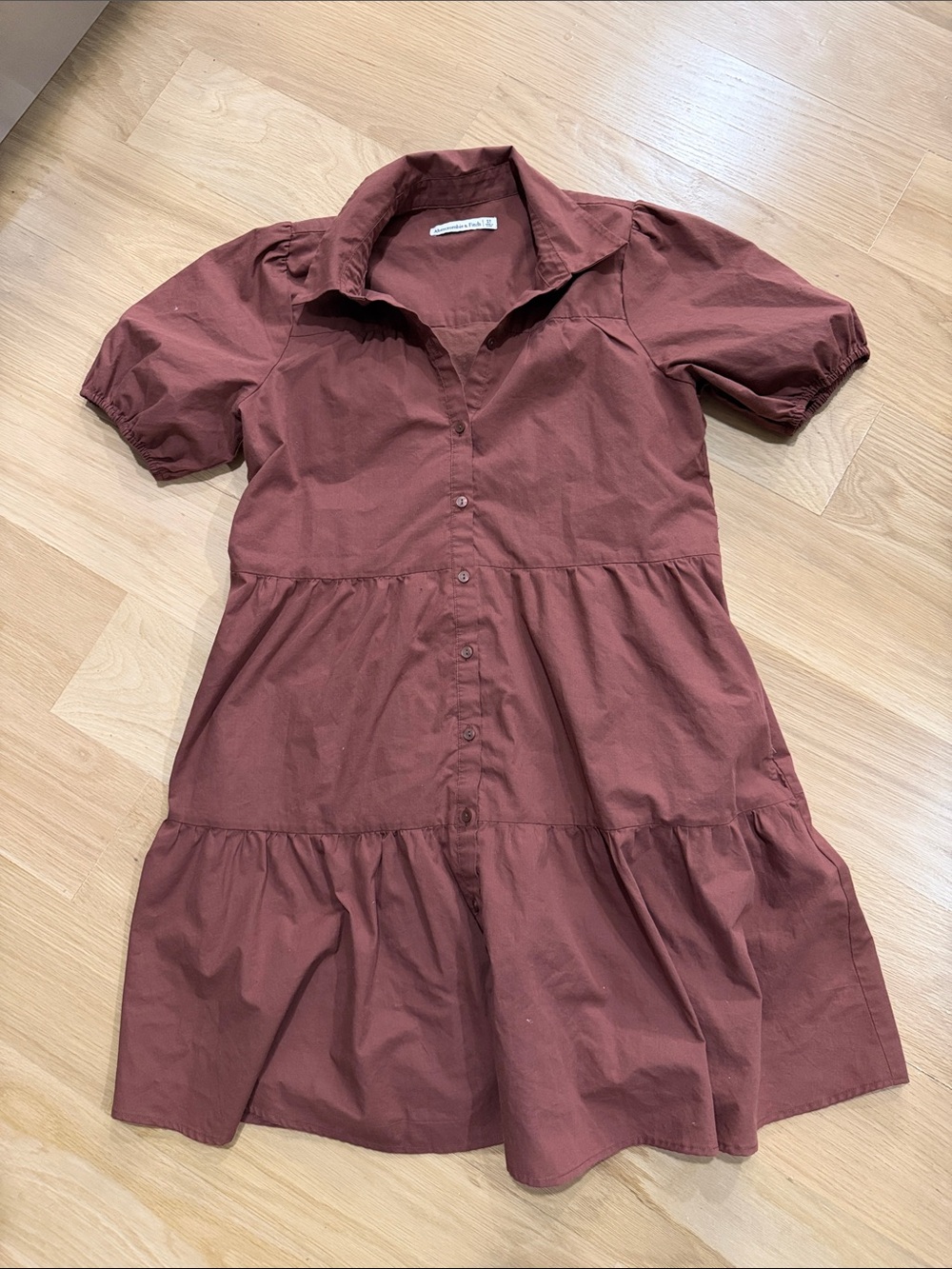 Abercrombie & Fitch Button-Front Tiered Dress - Rust Brown